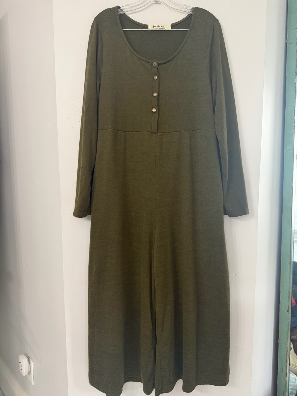 Three Bird Nest Women’s Size Large Olive Green Wide Leg Scoop Neck Jumpsuit